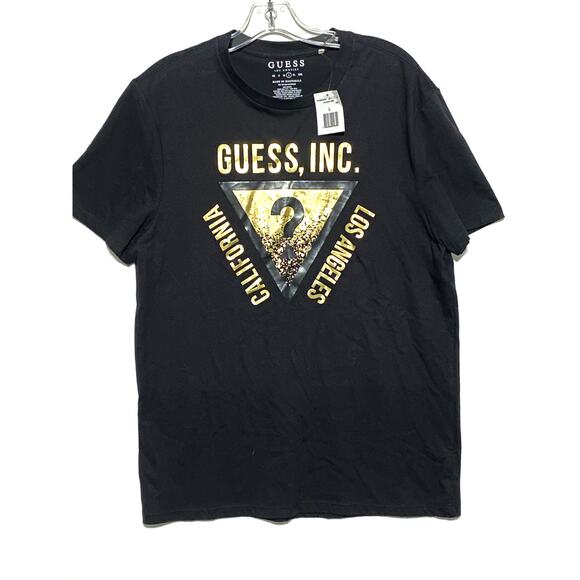 Guess Other - Guess Los Angeles California Spell Out Black Shirt Gold Question Mark Mens L NWT